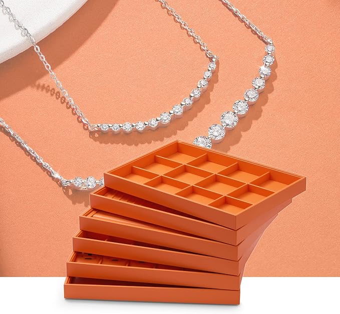Oirlv Luxury Leather Ring Tray 24 Grid Jewelry Drawer Organizer Stackable - Image 2