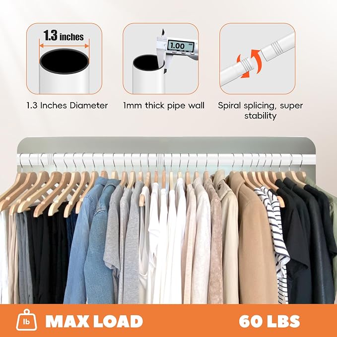 Closet Rod 50-87 Inches, Adjustable Heavy Duty Metal White Closet Rods - Image 4