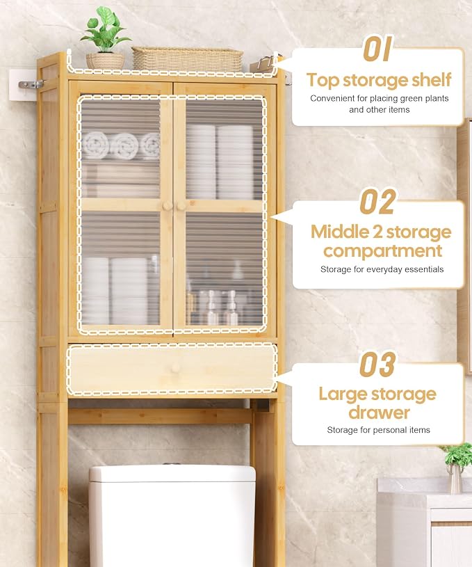 Over The Toilet Storage Cabinet: Bathroom Organizer Shelf - Image 3