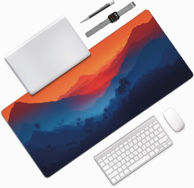 Twilight Mountain Palm Trees Large Mouse Pad, Vintage Aesthetic Gaming Desk Mat - Image 7