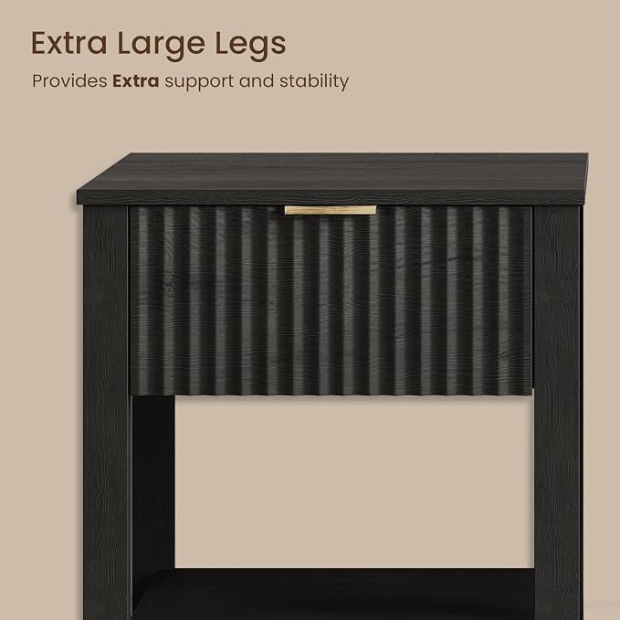 Fluted Night Stand with Golden Handle, Mid-Century Nightstands with Drawer - Image 5