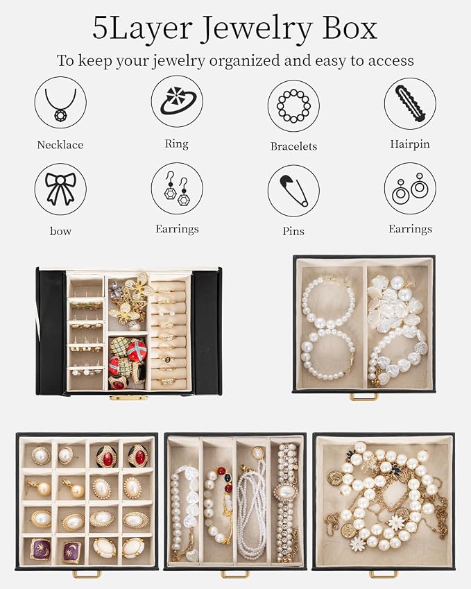 TORIBIO Jewelry Box for Women, Leather Jewelry Organizer - Image 4