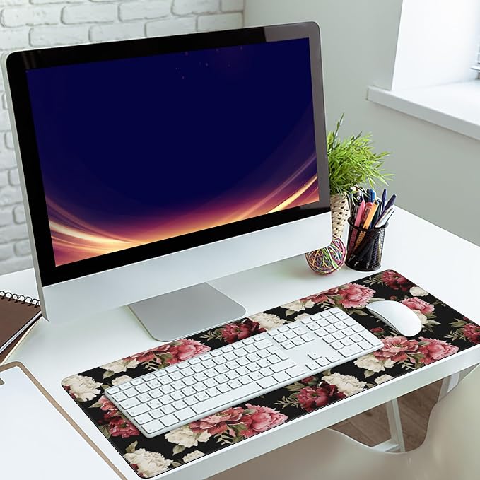 Desk Mat, Watercolor Peonies Floral Gaming Mouse Pad, XXL Extended Mouse Pad Mat - Image 6