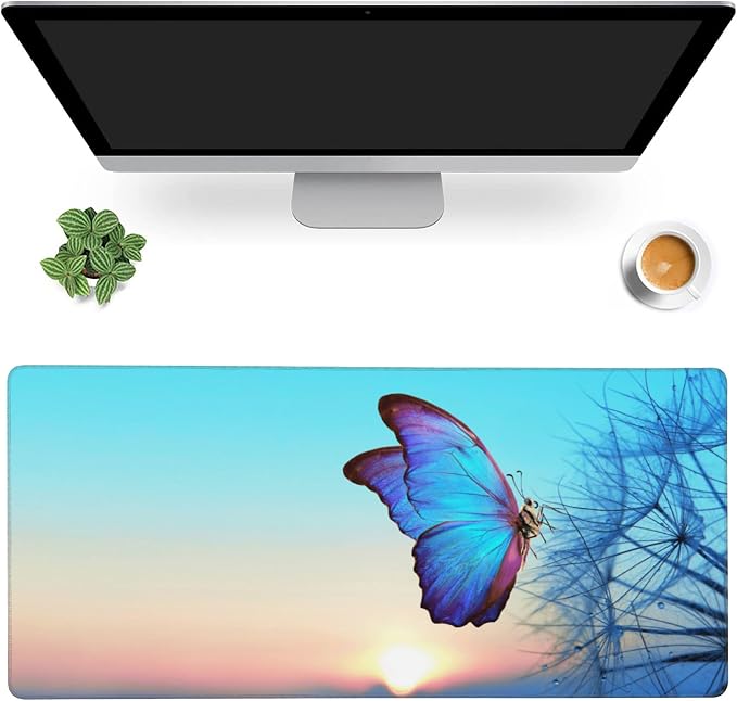 Gaming Mouse Mat Morpho Butterfly and Dandelion Large Mouse Pad Extended Mouse by MIOAOSRT