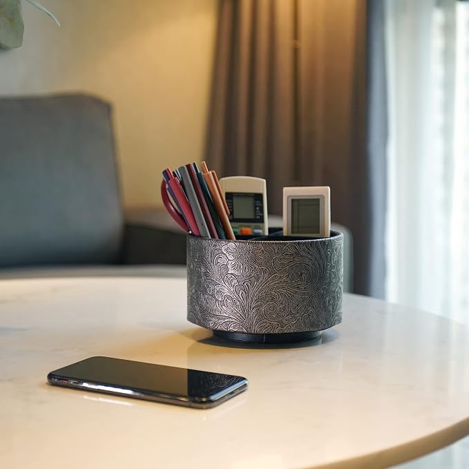 lizimandu Round Leather Art Supply Organizer, Remote Control Holder, 360 Degree - Image 5