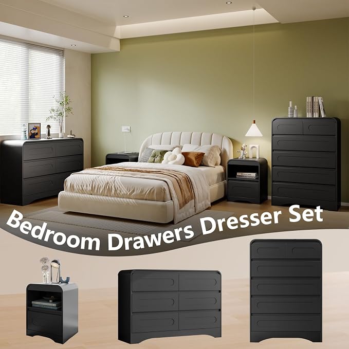 Black Dresser, Modern 6 Drawers Dressers & Chest of Drawers - Image 7