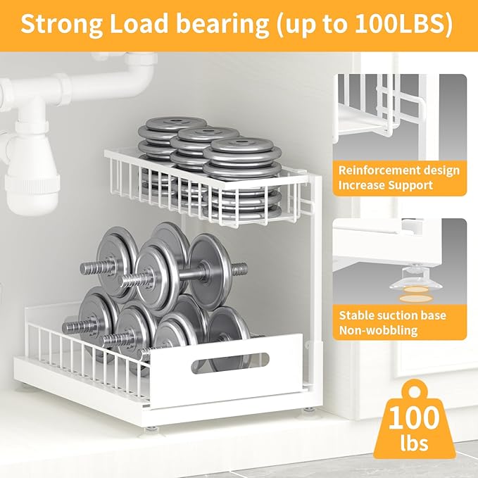 2 Pack Under Sink Organizer Storage 2-Tier Premium Metal Pull-Out Racks - Image 4