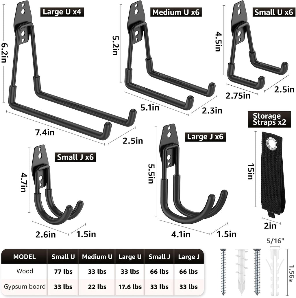 Heavy Duty Garage Hooks for Storage & Hanging Items, 30-Pack