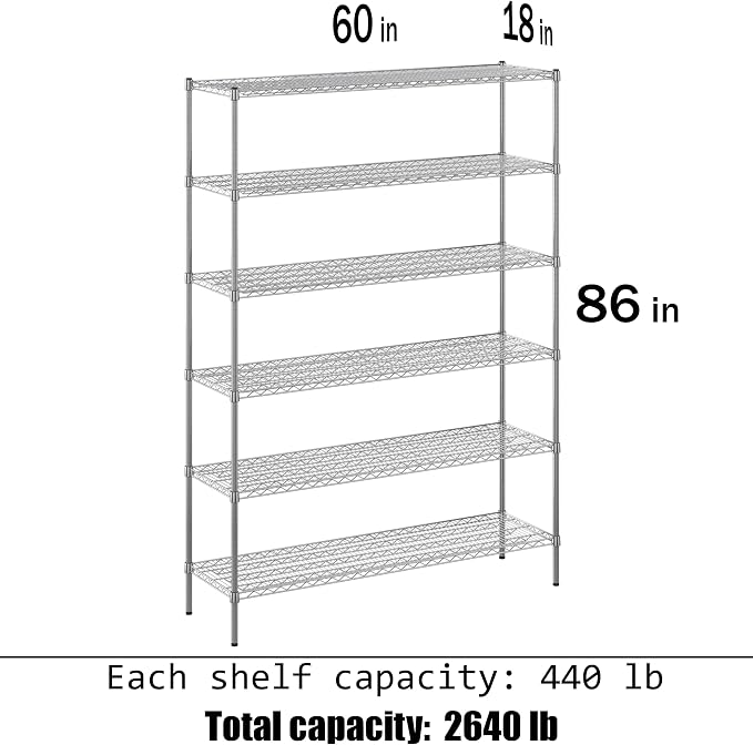 18" Deep x 60" Wide x 86" Height Wire Shelving Kit | 6-Tier | NSF Commercial - Image 3