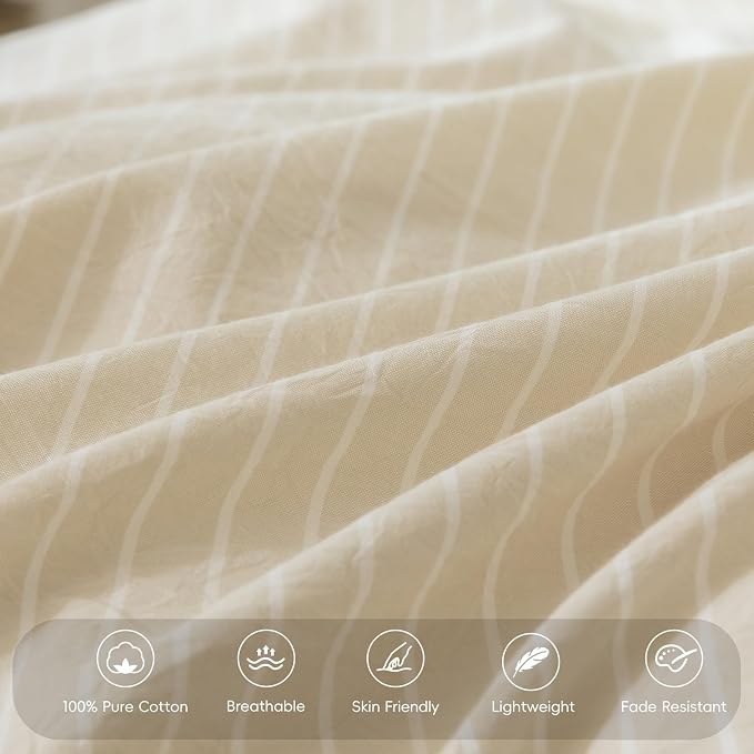 MooMee Bedding Pillowcases Striped Pack of 2 100% Washed Cotton Linen Like - Image 4