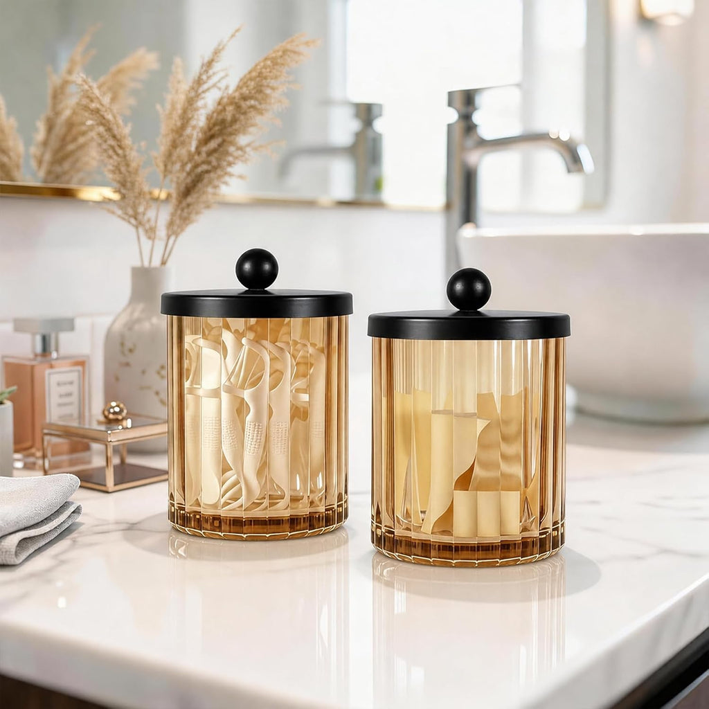 Amolliar Amber Glass Qtip Holder, Apothecary Jar for Bathroom