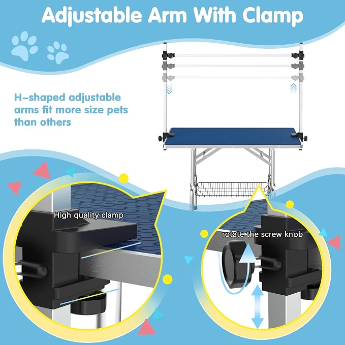 Lyromix 46''Large Dog Grooming Table, Adjustable Cat Drying Desktop - Image 3