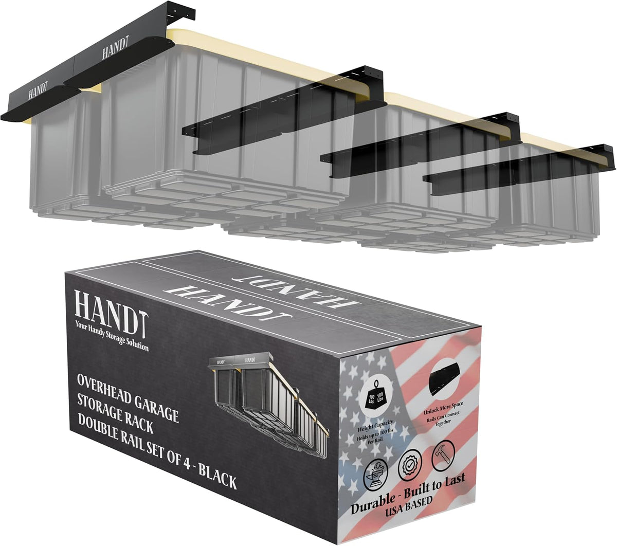 USA Based Overhead Garage Storage Rack, Connectable Heavy Duty Metal