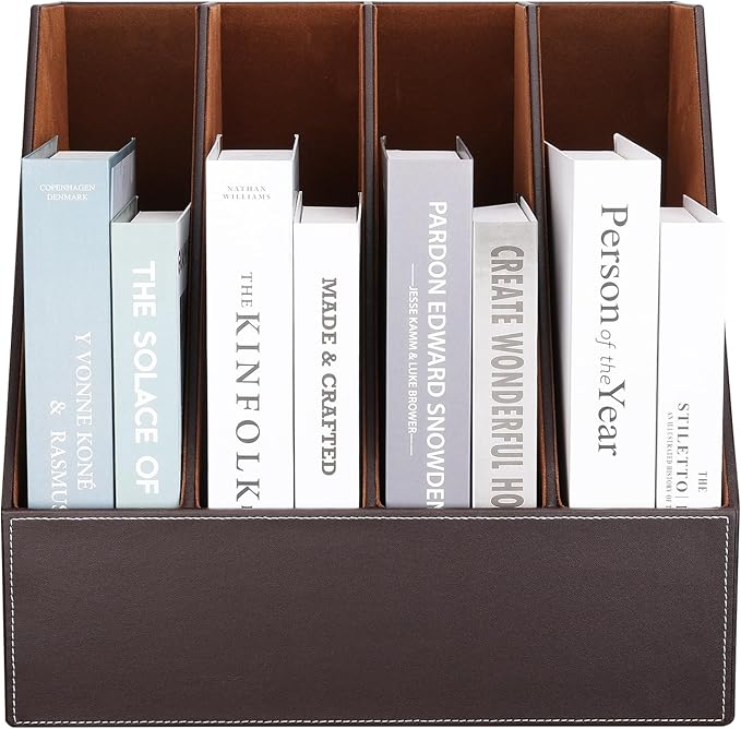 KINGFOM 4-Slot Wood Leather Document Files Holder Rack Stand Desk Files - Image 5