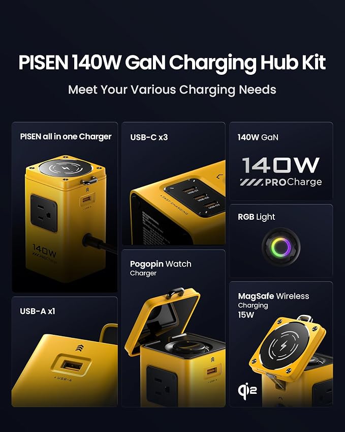 PISEN 8-in-1 Mag-Safe Charger Stand - 140W Charging Station - Image 5