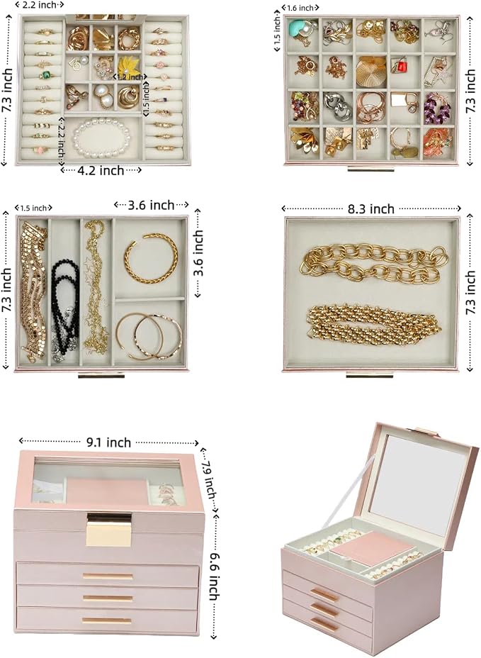 BOOVO Clear Lid Jewelry Box, 3 Layers Jewelry Organizer Large Jewelry Storage - Image 5