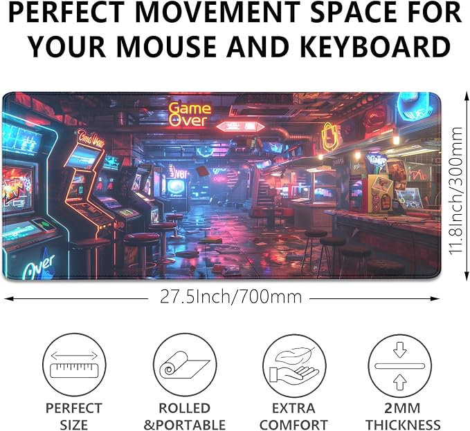 Game Over Mouse Pad, XL Game Hall Mousepad Desk Pad - Image 3