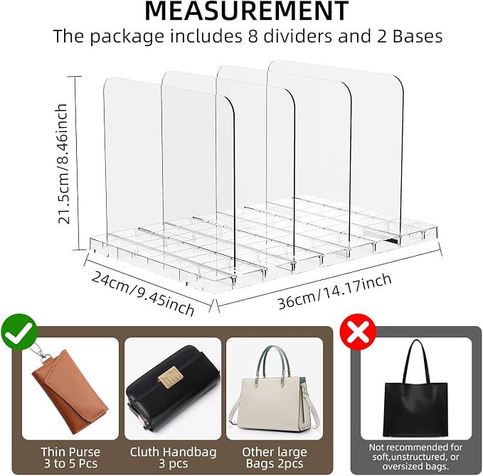 Bag & Purse Organizer for Closet Stackable Acrylic Shelf Dividers for Closet - Image 5