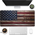Large Gaming Mouse Pad for Desk, Wooden American Flag Desk Mat, Wooden USA Flag by Eflxamz