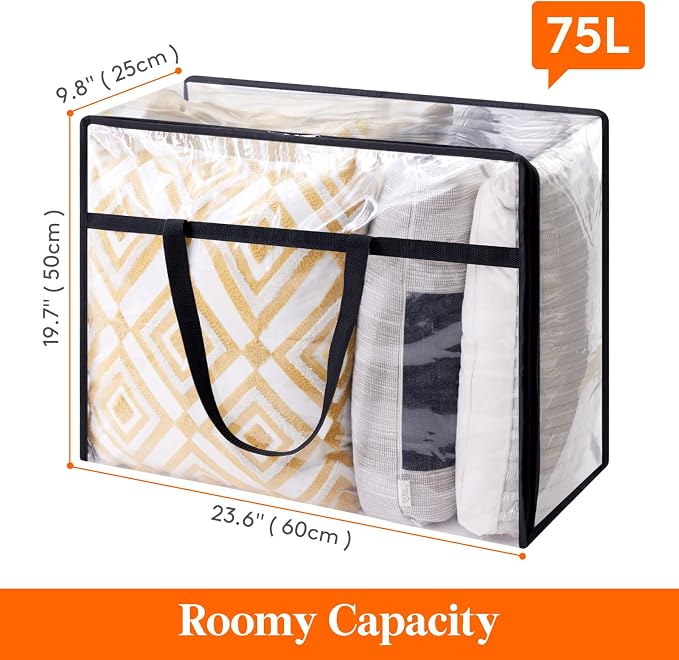 Lifewit 3 Pack Clear Clothes Storage Bags, 75L Large Plastic Blanket Storage - Image 3