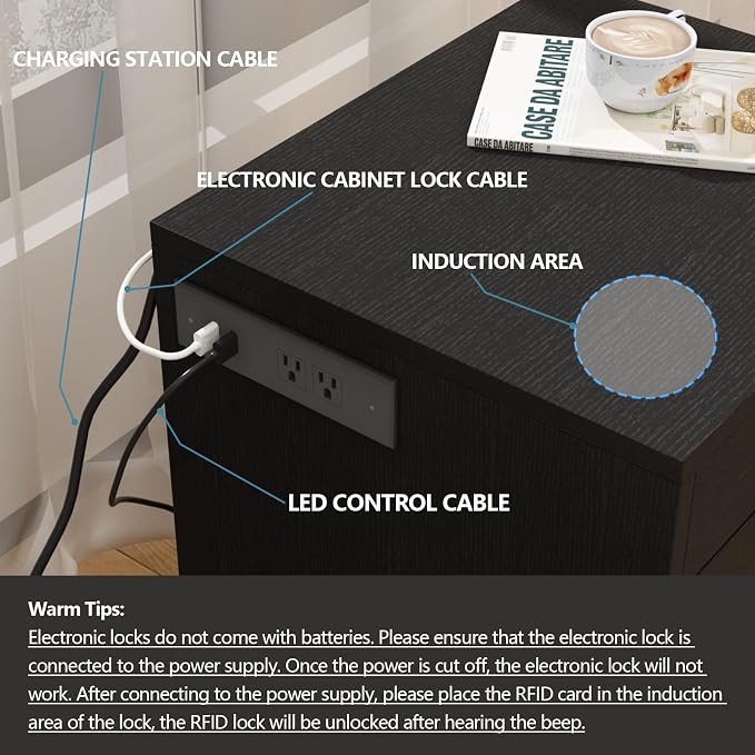 Auromie Nightstand with Charging Station and LED Lights, Concealment Furniture - Image 7
