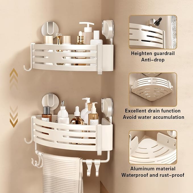 VOLPONE Corner Shower Caddy Suction Cup Shower Shelf Corner No Drilling - Image 3