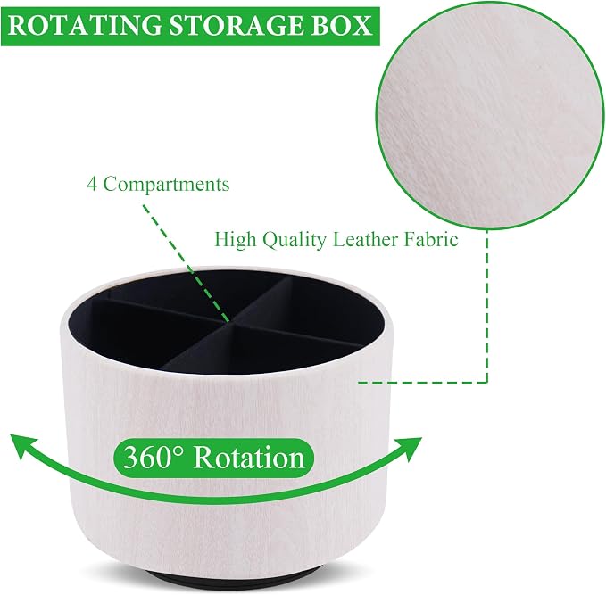 Round Leather Art Supply Organizer, Remote Control Holder, 360 Degree Spinning - Image 3