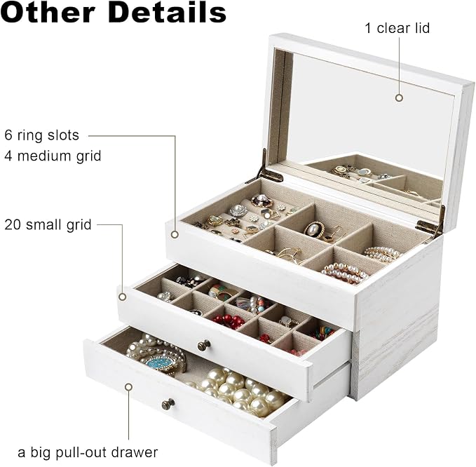 Meangood Jewelry Box Organizer for Women, 3 Layer Large Jewelry Storage Case - Image 3