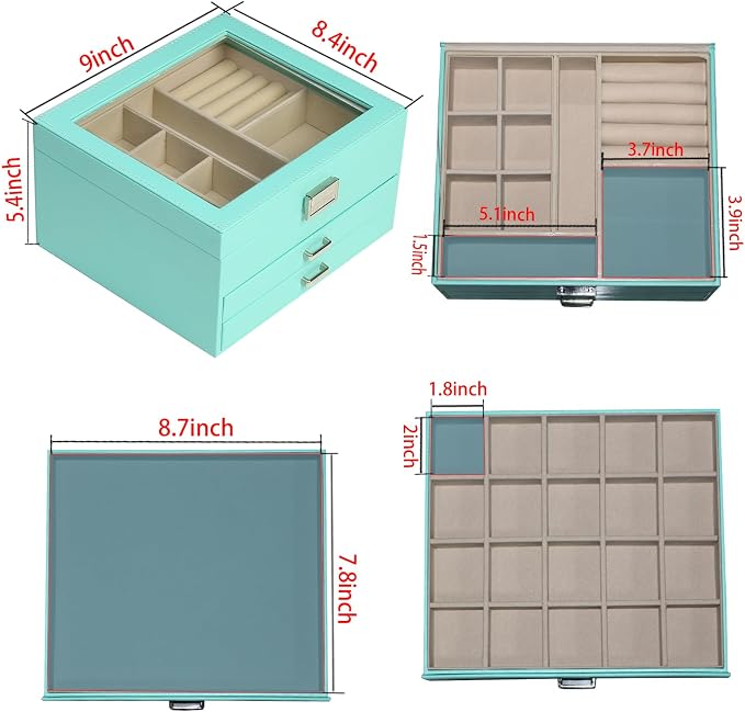 BOOVO Clear Lid Jewelry Box, 3 Layers Jewelry Organizer Large Multi-Functional - Image 5