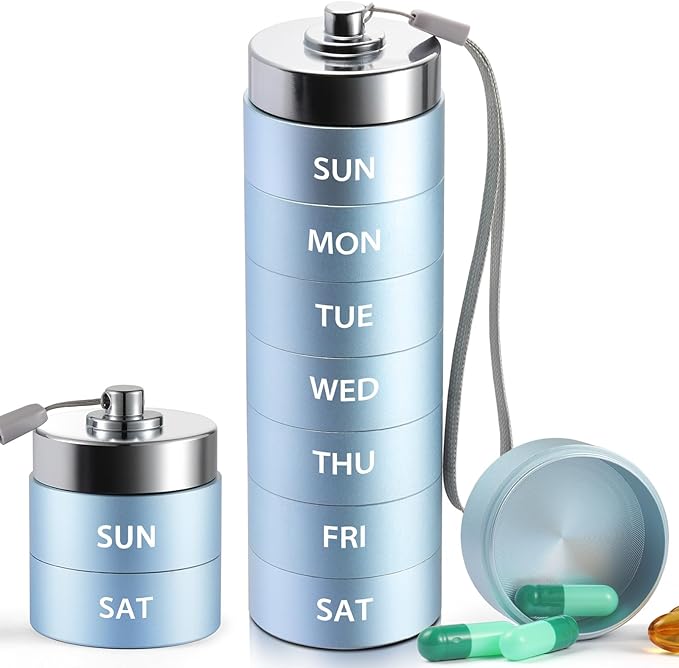 Metal Pill Organizer, Travel Large Weekly Pill Box, Portable Aluminum Alloy by Unknown