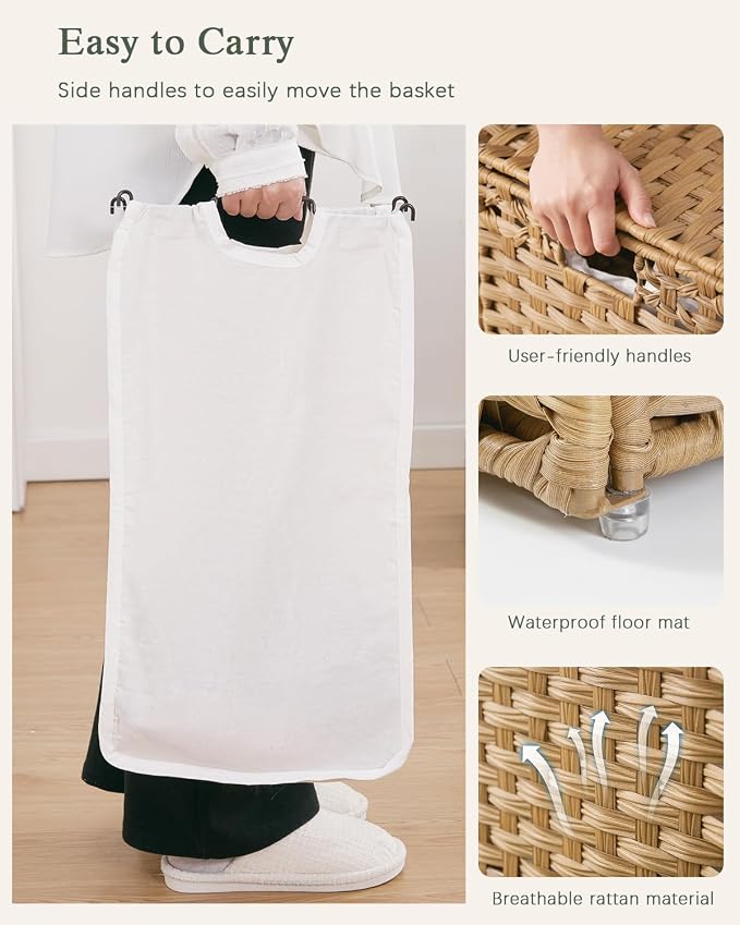 Laundry Hamper with Lid Laundry Basket 132 L Wicker Clothes Hamper, Handwoven - Image 6