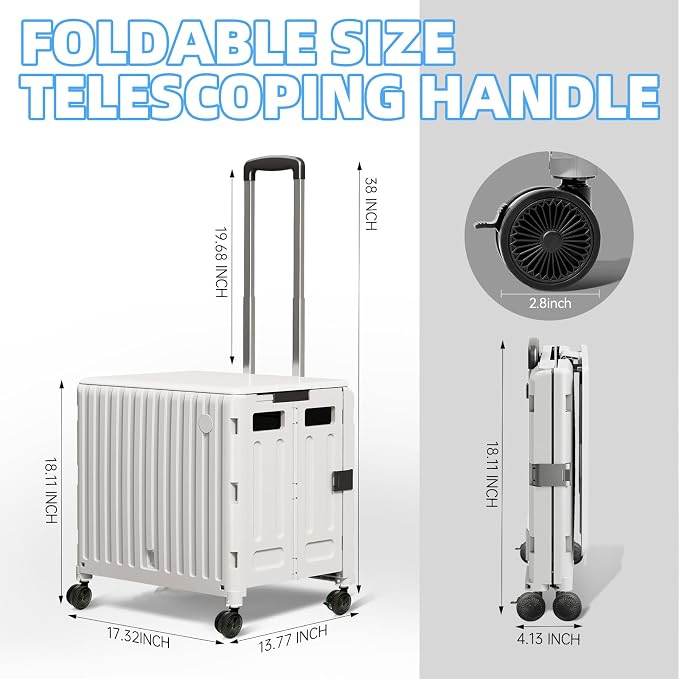 Folding Utility Cart, 4 360° Swivel Wheels Collapsible Rolling Crate - Image 2