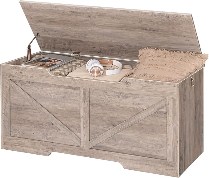 HOOBRO Storage Bench, 43.3” Retro Wooden Storage Chest - Image 7