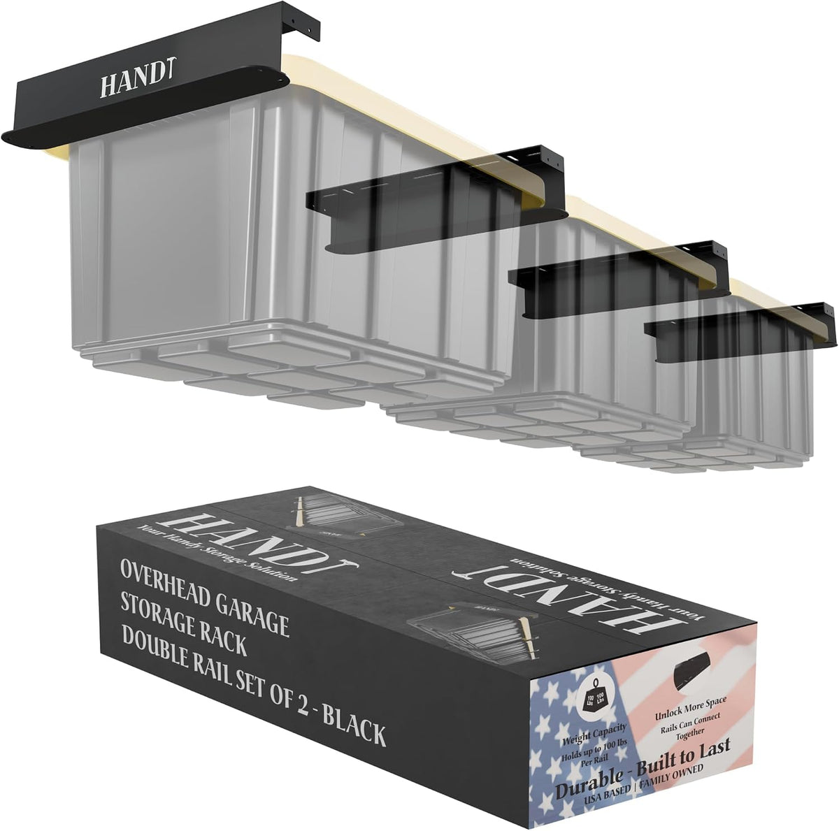 USA Based Overhead Garage Storage Rack, Connectable Heavy Duty Metal