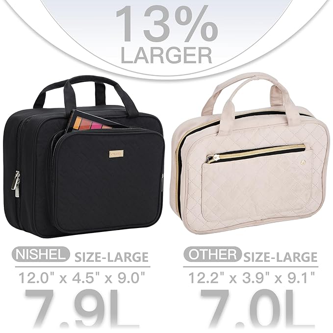 NISHEL Travel Toiletry Bag for Women, Makeup Essentials Organizer, Hanging Case - Image 2