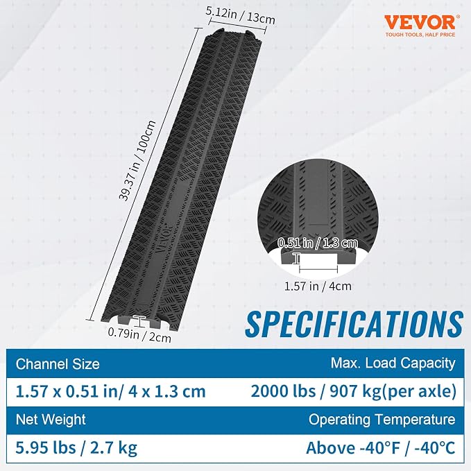 VEVOR 2 PCs Thermoplastic Rubber Drop Over Cable Cover Ramp, 000 lbs/axle Load - Image 7
