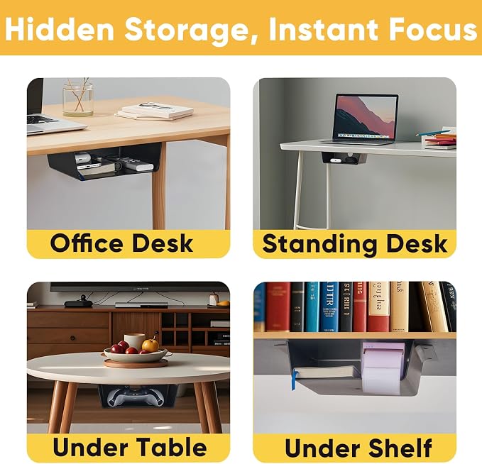 2 Pack Under Desk Hanging Shelf Drawer Organizer, Attachable Plastic Hidden - Image 2