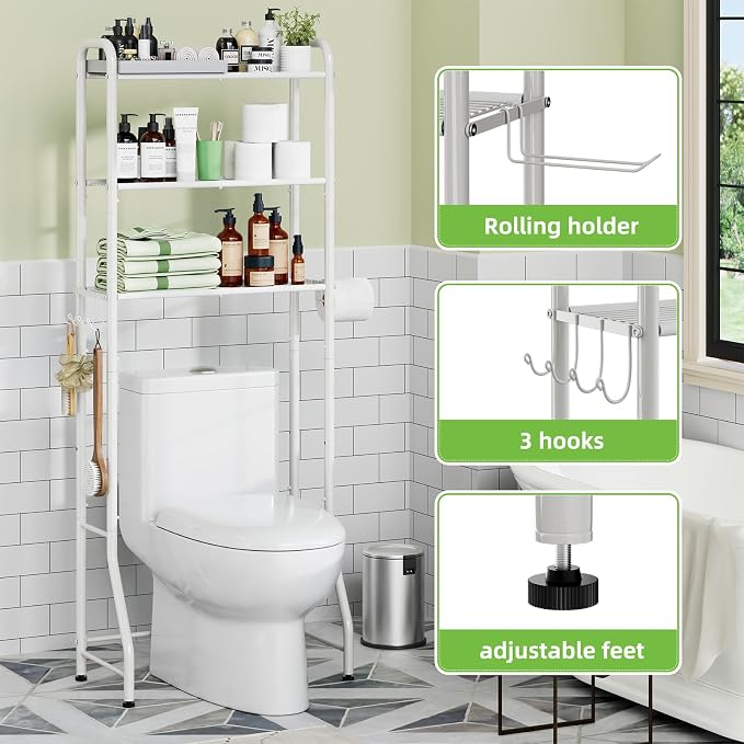 Simple Trending Over The Toilet Storage Rack, Metal 3 Tier Bathroom Organizer - Image 6