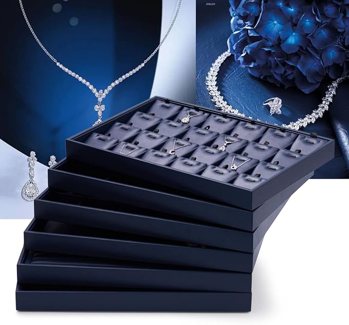 Oirlv Stackable Premium Leather Jewelry Trays 12 Grid Jewelry Drawer Organizer - Image 3