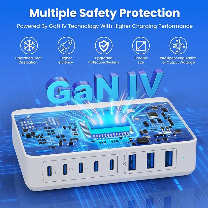 USB C Charger 300W USB C Charger Block 8-Ports GaN IV Fast Charging Station - Image 4