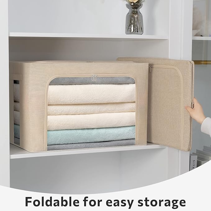 FHSQX Extra Large Clothes Storage Bins Foldable Metal Frame Storage Box - Image 3