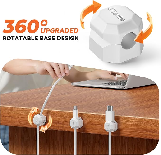 8 Pack Rotatable Cable Clips, Spring Cord Organizer Desk Cable Management Cord - Image 2