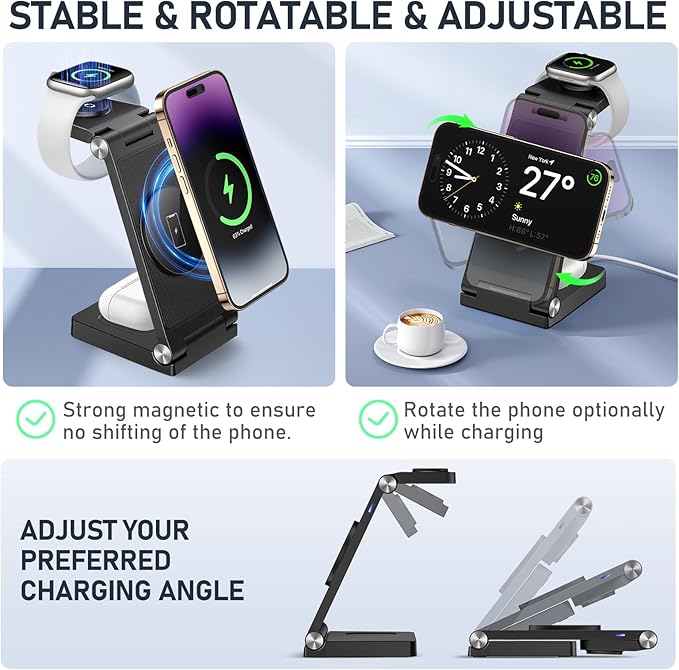 Magnetic Wireless Charger Stand, 3 in 1 Foldable Wireless Charging Station - Image 4