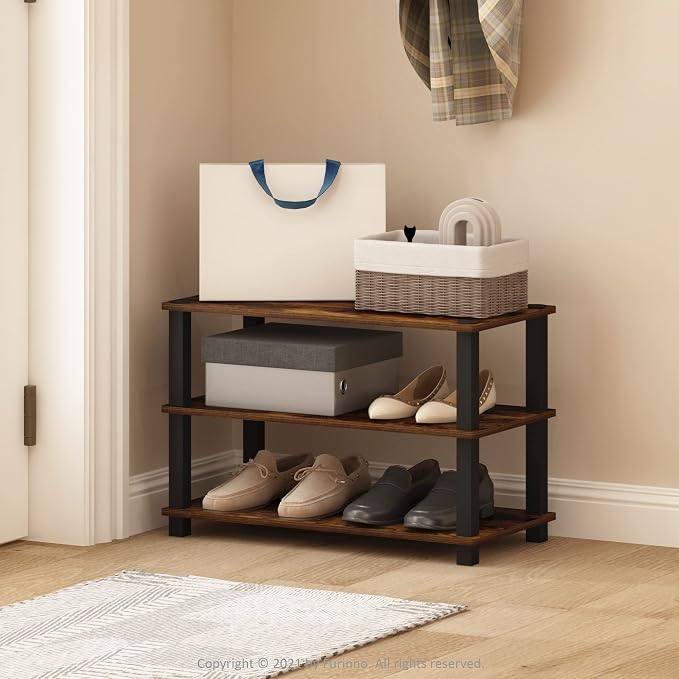 Furinno Turn-S-Tube 3-Tier Shoe Rack, Dark Cherry/Black - Image 2