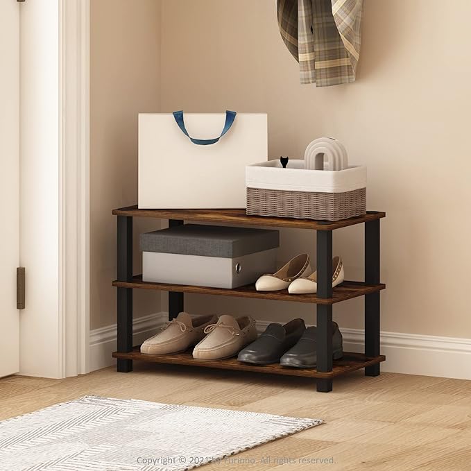 Furinno Turn-S-Tube 3-Tier Shoe Rack, Dark Cherry/Black - Image 2