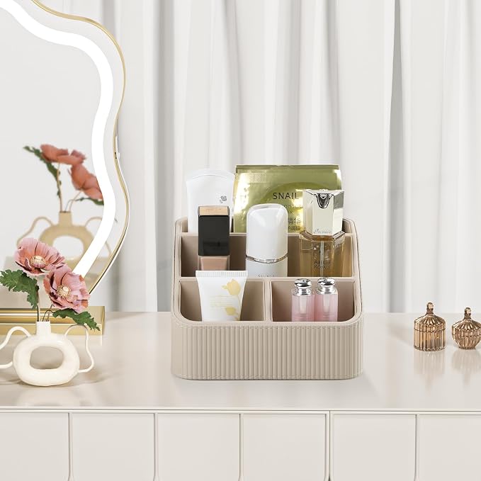 Remote Control Holder with 4 Compartments, PU Leather Small Nightstand Organizer - Image 6