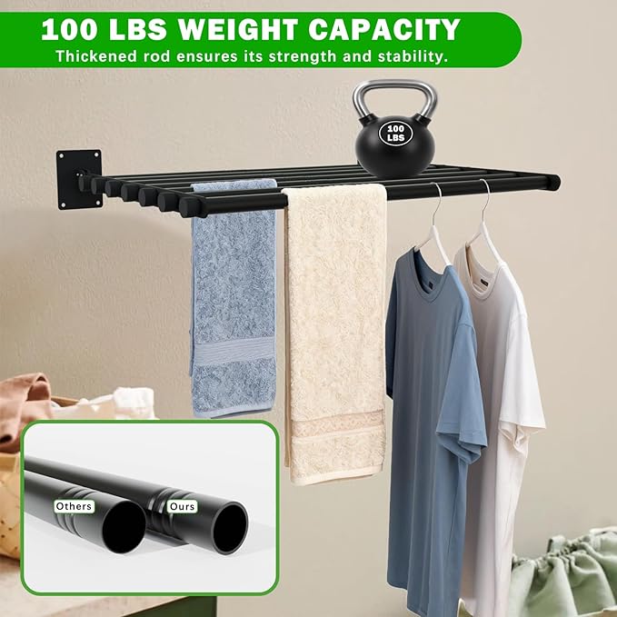 Wall Mounted Drying Rack, 57 Inches Wall Laundry Drying Rack Collapsible Indoor - Image 3