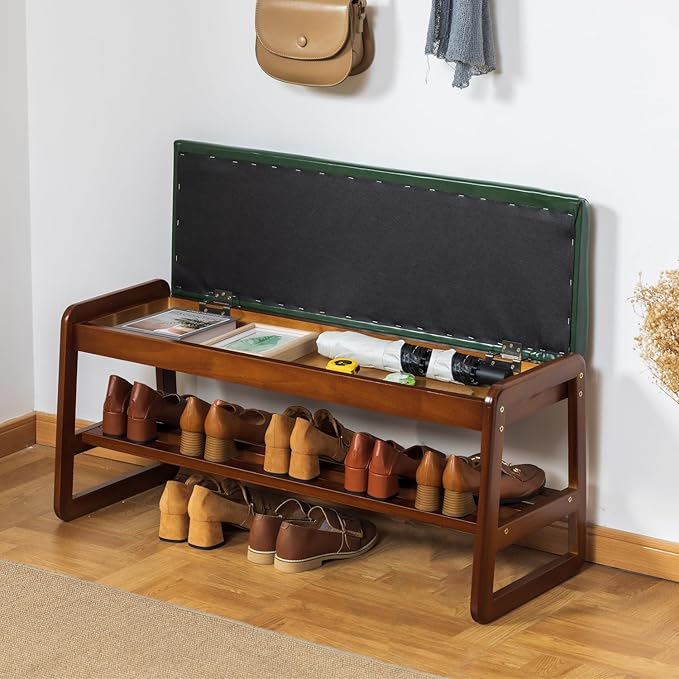 latifolia Solid Wood Bench, Entryway Shoe Bench - Image 2