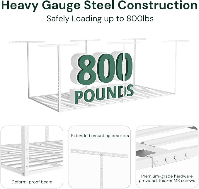 SunsGrove 4x8 Overhead Garage Storage Rack Organization, Adjustable Ceiling - Image 2