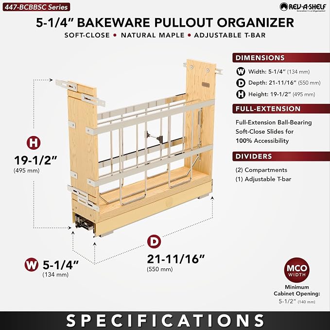 Rev-A-Shelf 5" Pullout Wooden Bakeware Organizer Shelf - Image 2
